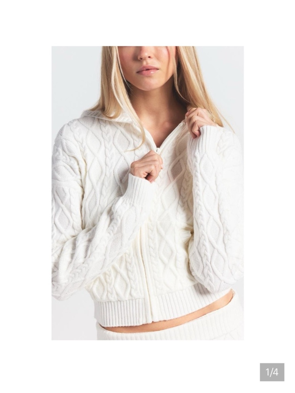 SKIMS Ivory Cable-Knit Zip Hoodie